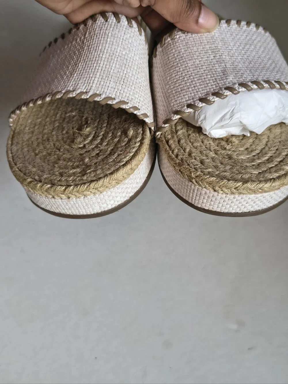 AQUA Cream Woven Espadrille Slide Sandal Whipstitch Platform Size 8.5B NWT